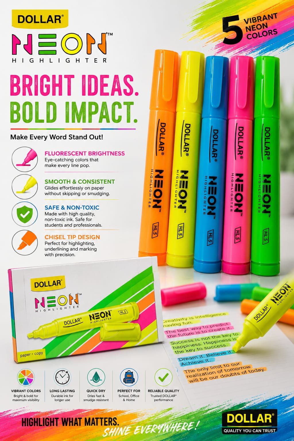 Dollar Neon Highlighter Round Shape