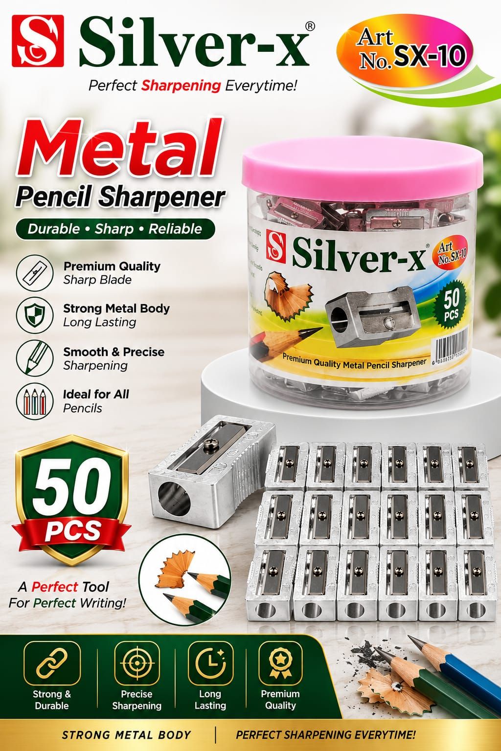 Silver Metal Pencil Sharpner